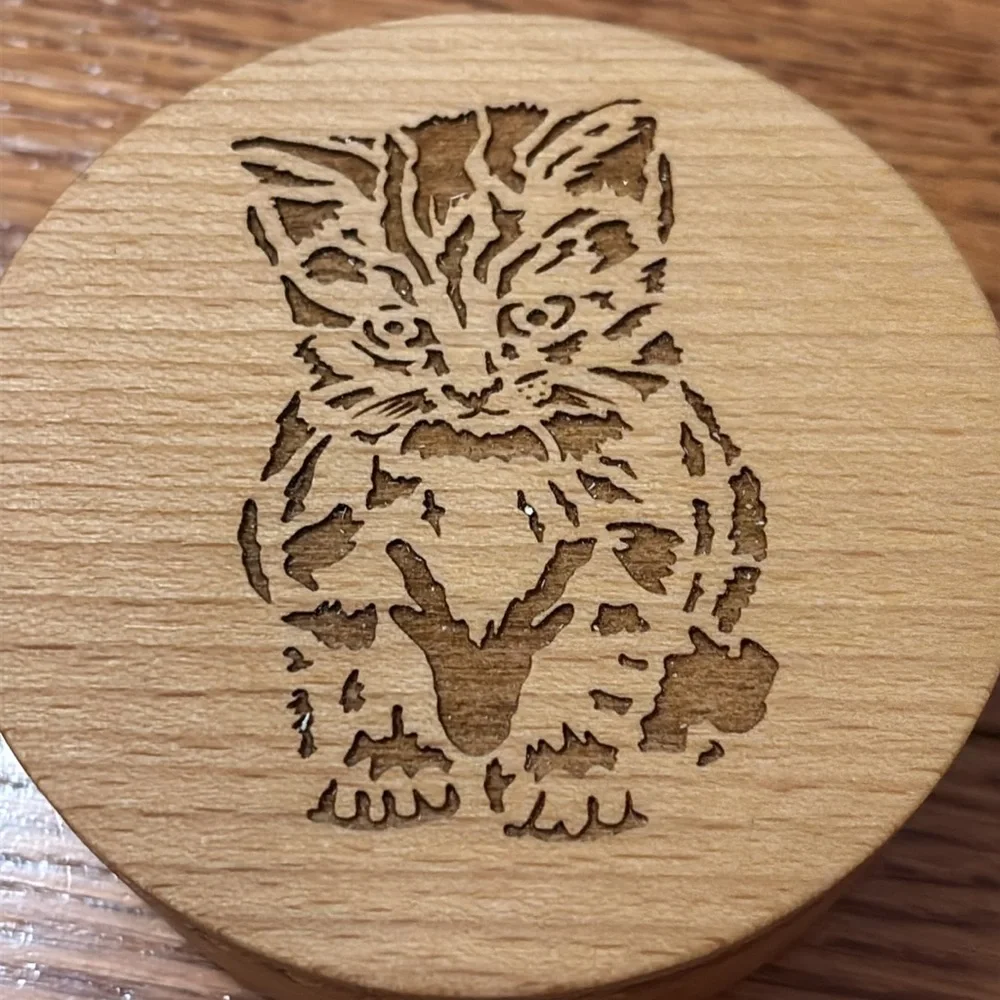 NEW Small Handcrafted Wooden Jewelry Box Circle Cat Kitten Trinket Box Jewelry